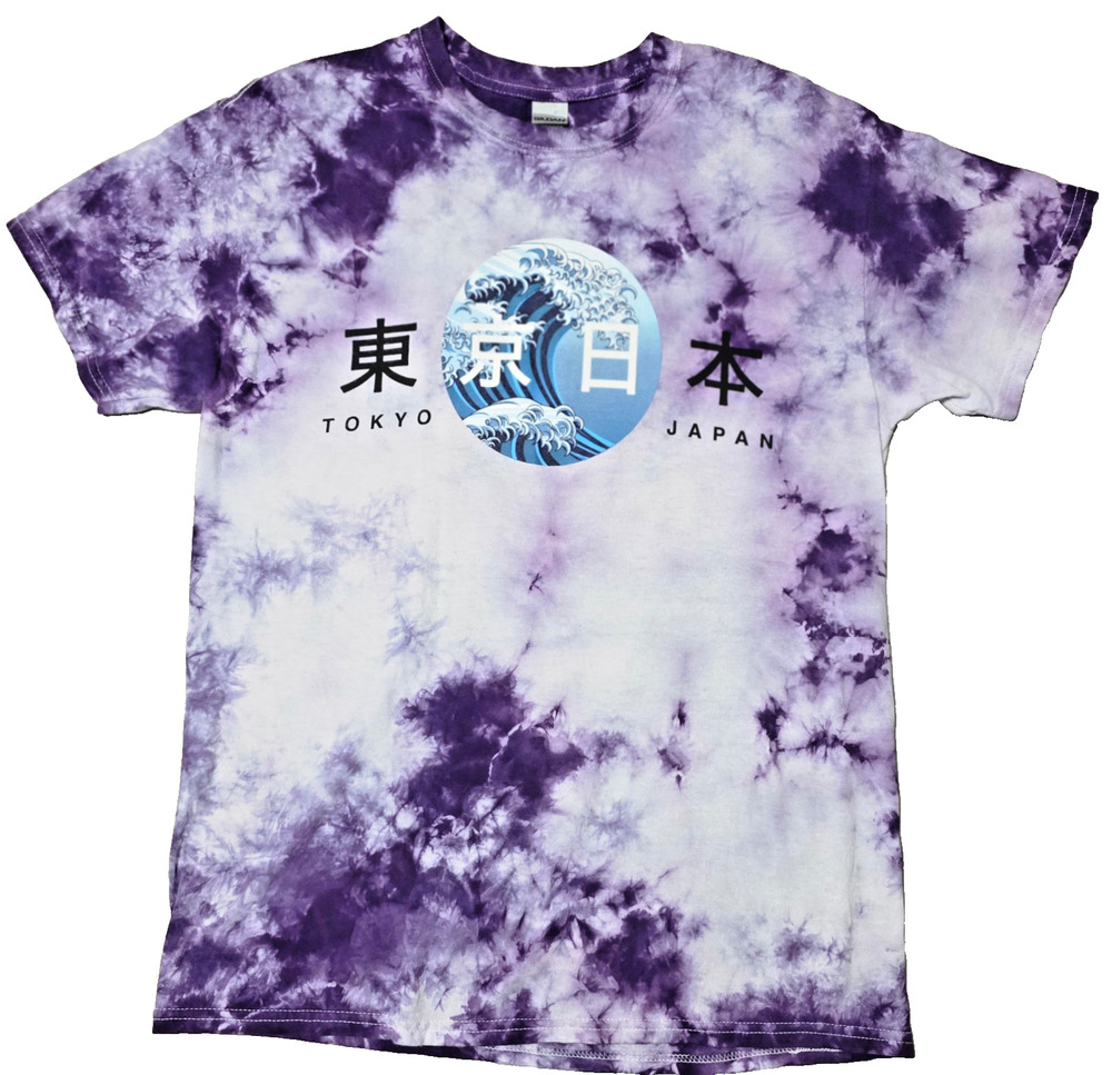 Tokyo Japan The Great Wave Tie Dye T-Shirt Purple White Mens Medium Gildan